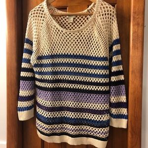 Lucky Brand Open-Knit Striped Sweater Size XL Boho | Cotton-Silk Blend
